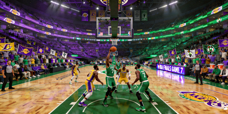 NBA总决赛第七场湖人队对阵凯尔特人队比赛现场全景